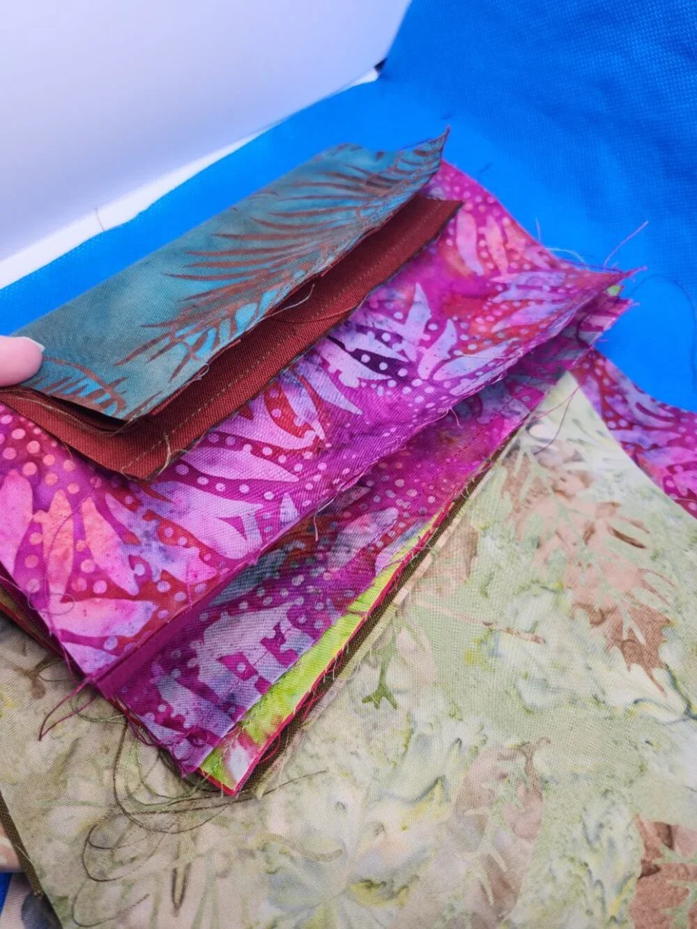 Lot 107 Fabric Pieces Batik and  Solid Assorted Colors Patterns Size
